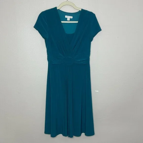 Coldwater Creek | Dresses | Coldwater Creek Teal Green Jersey Dress With  Waist Ruching 8p | Poshmark